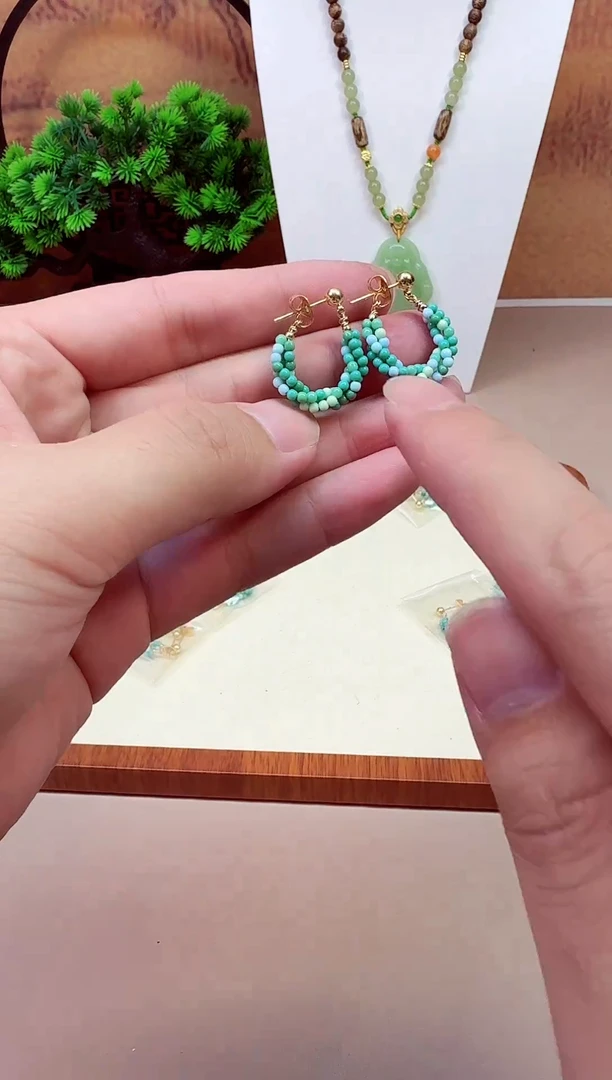 玛瑙/玉髓耳钉14K金镶嵌A729