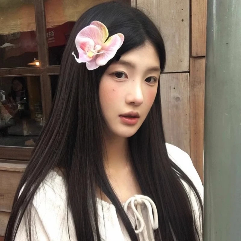 今世戴花 蝴蝶兰花朵边夹女氛围感拍照出片刘海发夹海边度假头饰