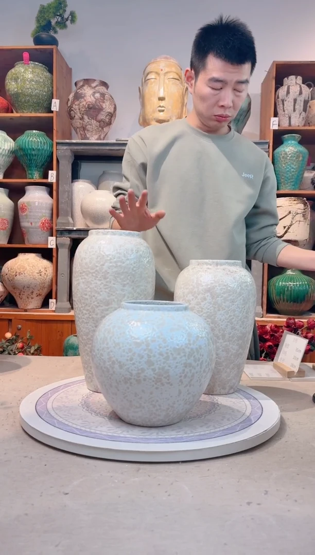 瓶陶瓷花瓶  无花 茶白 三件套