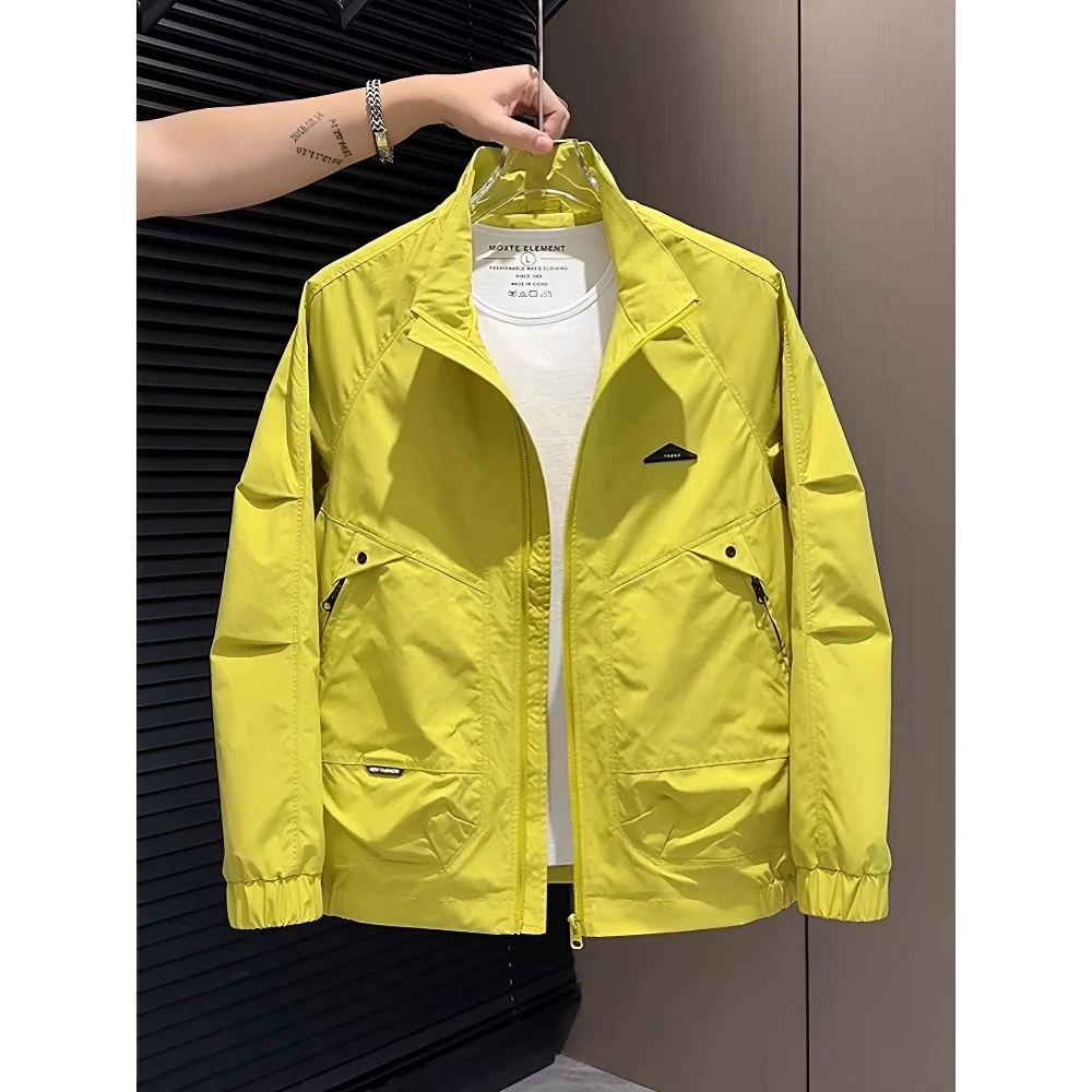 秋季新款长袖立领纯色夹克户外时尚潮流百搭夏季男士上衣外套休闲