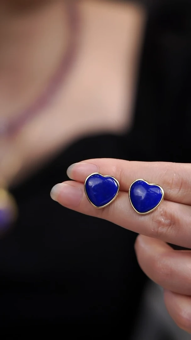 银S925镶嵌青金石耳饰爱心耳钉