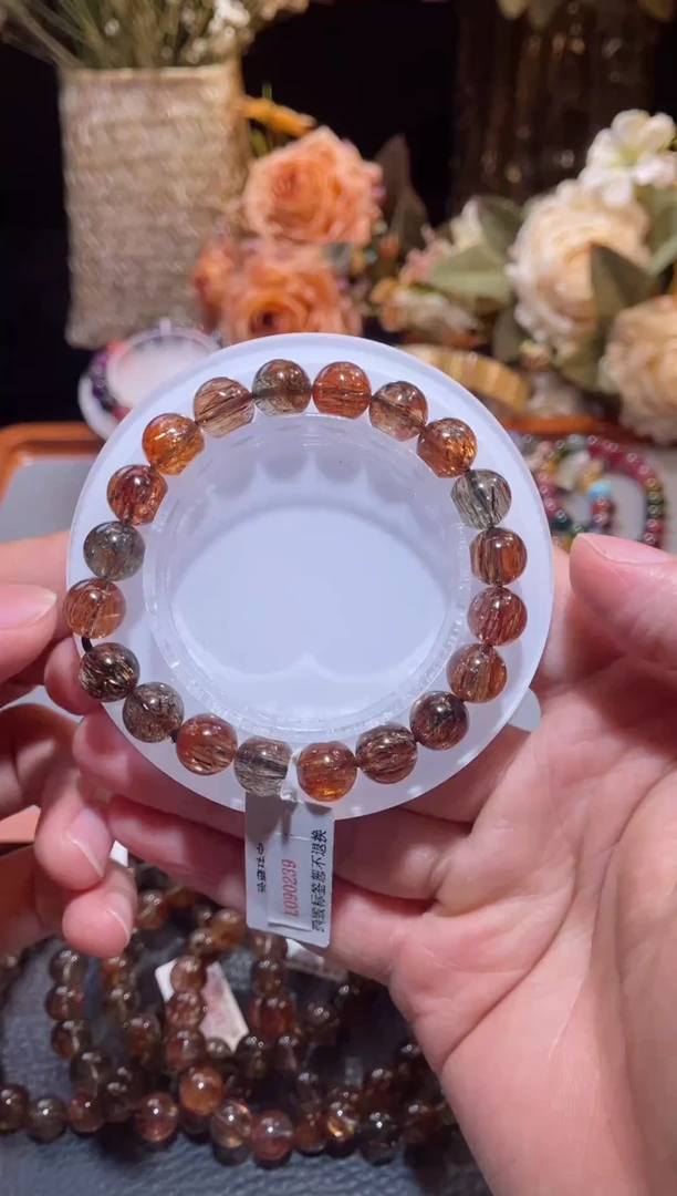 未镶嵌手串发晶黑金超七单圈9m+