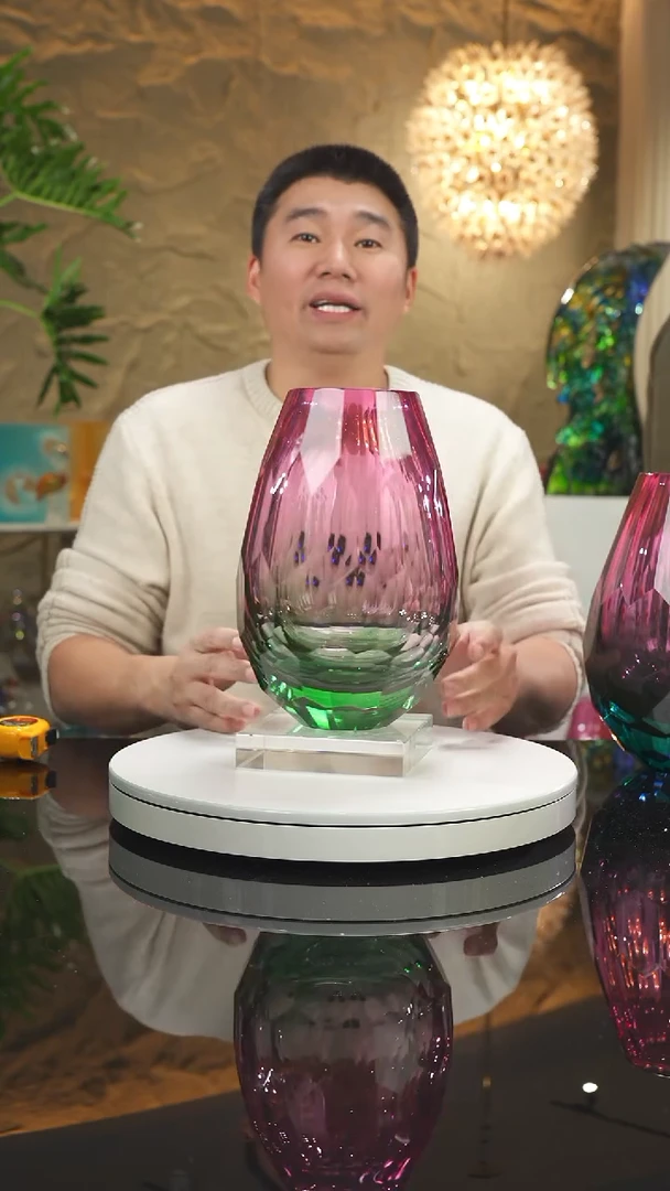 【闪购商品】摆件金红绿切面花瓶带底座