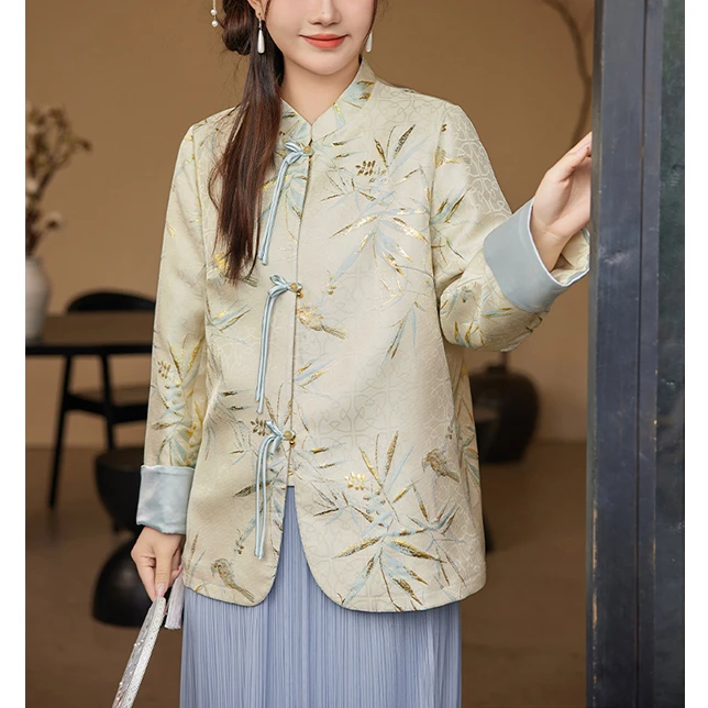 MsShe大码女装春季新中式文艺风织金缎汉服国风外套J~M2402136