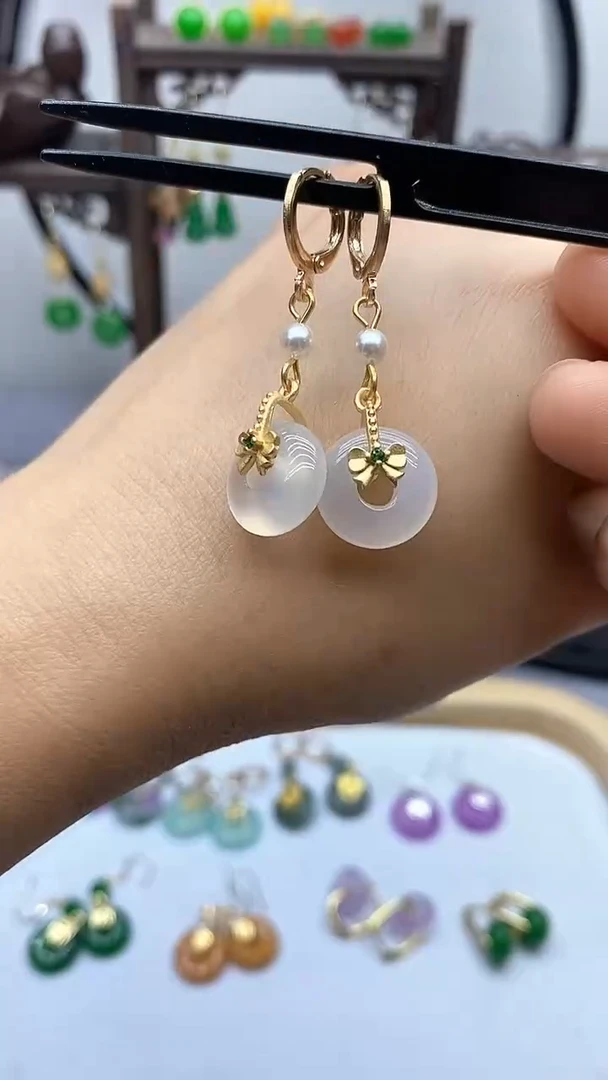 玛瑙/玉髓耳饰14K金镶嵌007