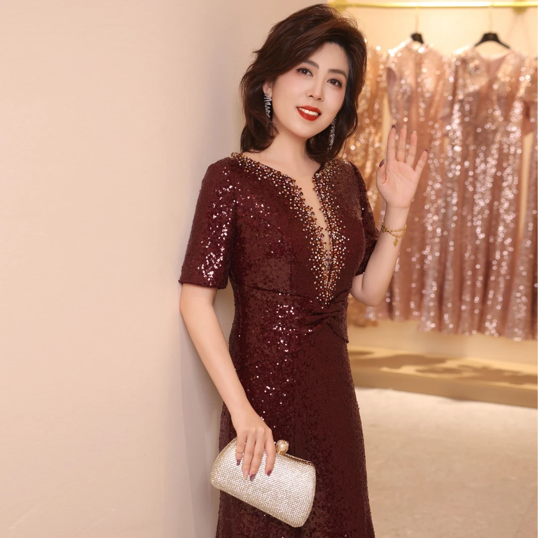 【喜瑞妈妈婚宴礼服】高定重工简约气质显瘦礼服