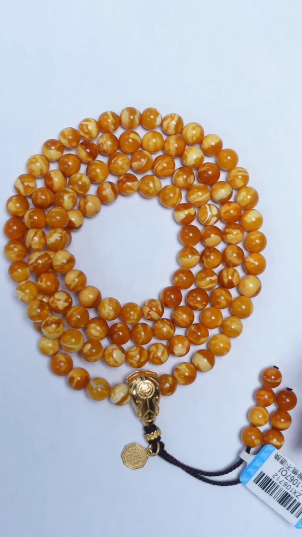 琥珀颈饰未镶嵌特级花蜡圆珠108项链7mmm