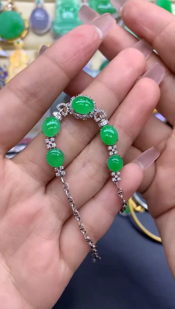 18K金镶嵌手链翡翠457-中国好珍宝
