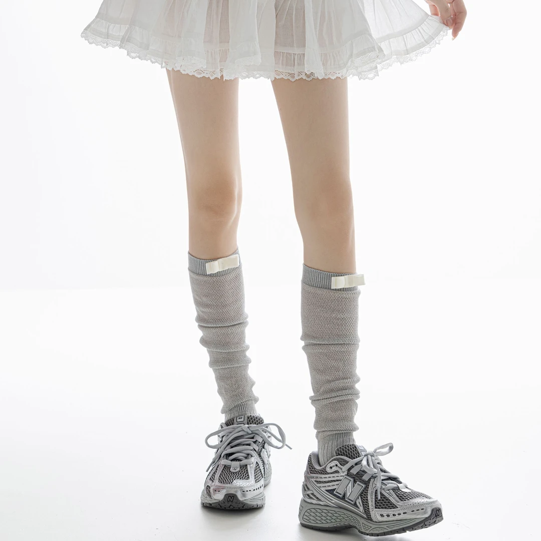 女袜长筒堆堆袜白色防臭透气蝴蝶结镂空常规袜子女夏季薄款短裙