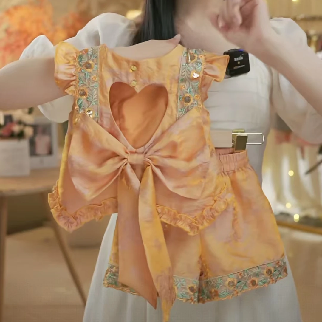 SH女童韩版套装时尚夏季新款女宝黄色休闲洋气无袖儿童套装80523