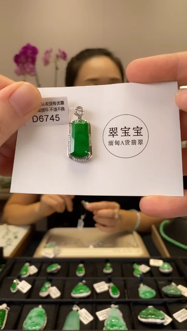 颈饰18K金镶嵌翡翠D6745 无事牌 含运营费