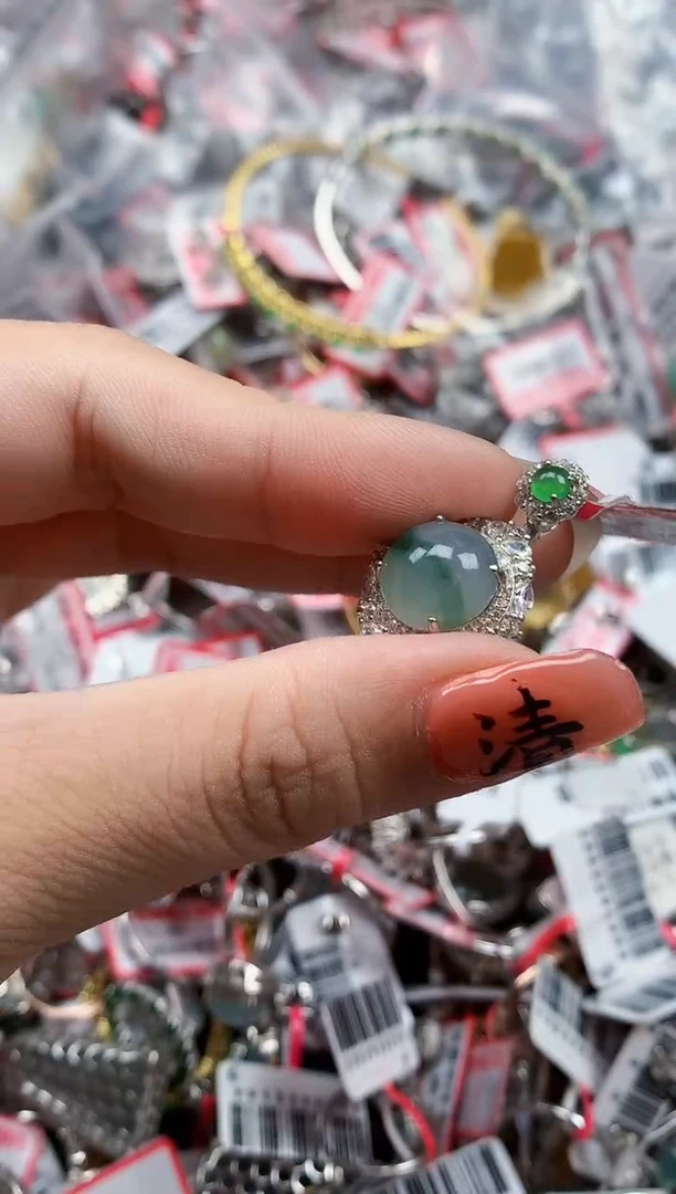 银S925镶嵌戒指翡翠天然A货缅甸翡翠