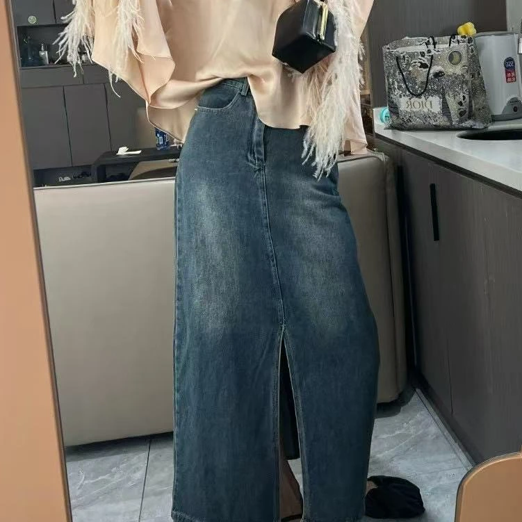 李豆儿 小众定制 超软前开叉牛仔裙