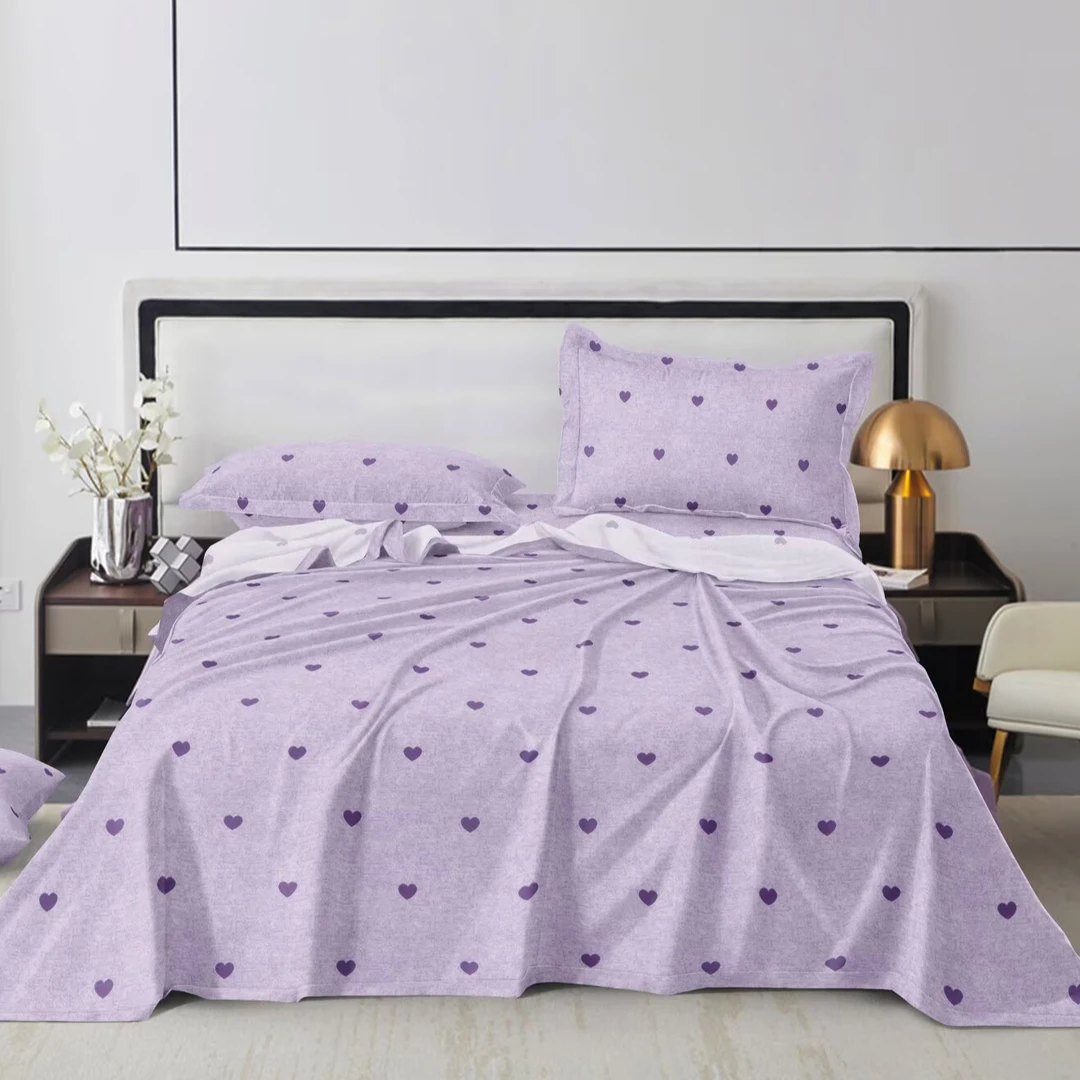 秋冬加厚原棉面料双人大尺寸床单紫色爱心240×250保暖亲肤舒适
