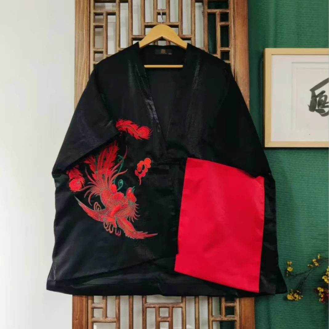 凤来兮私人定制黑红色拼接对襟红凤刺绣盘扣外套 SM5429