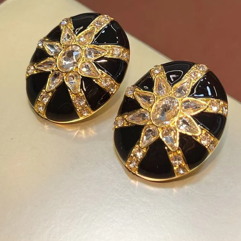 合金亚克力耳饰 2173 气质时尚百搭简约轻奢黑中古vintage耳饰