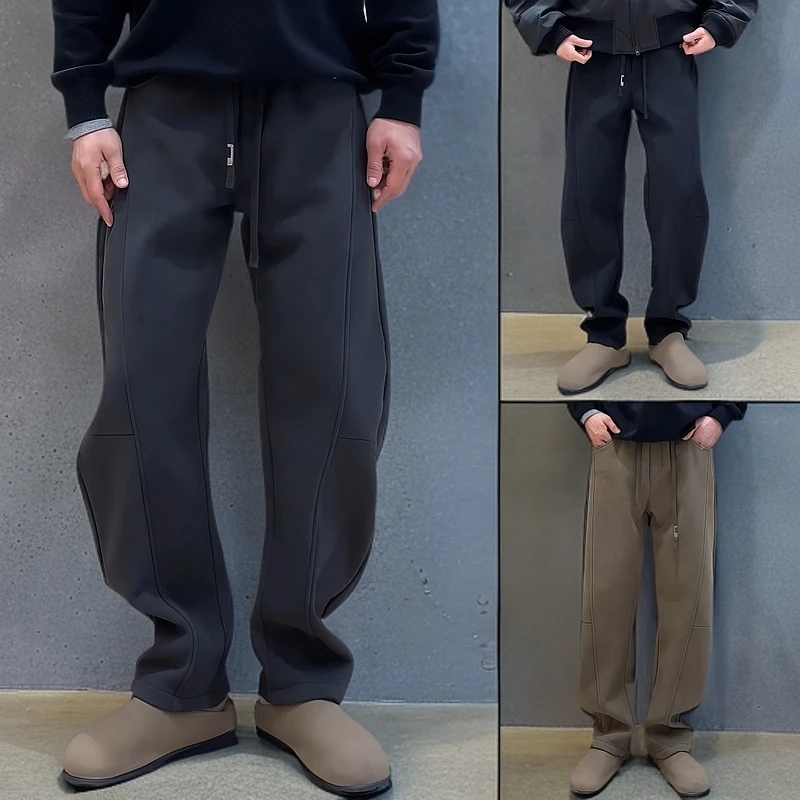 2025新款冬季重磅加绒立体剪裁弯刀裤男女同款香蕉直筒裤休闲裤长