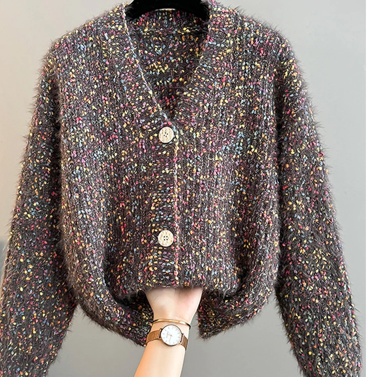 2025年新款慵懒风毛衣针织开衫外套女春秋高级感小个子上衣冬季