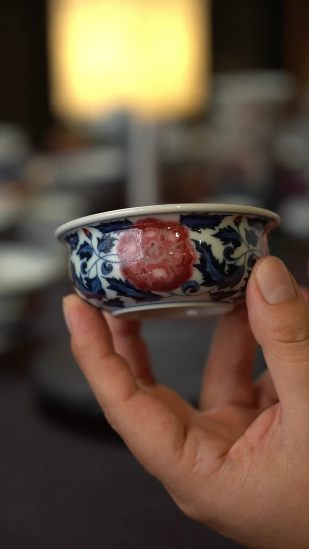 50号景德镇全手工手绘青花釉里红叶子主人杯