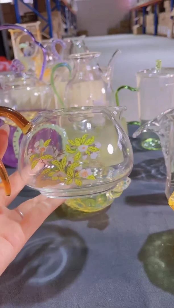 玻璃手工艺品遇器梨花白燕淡然黄把公杯