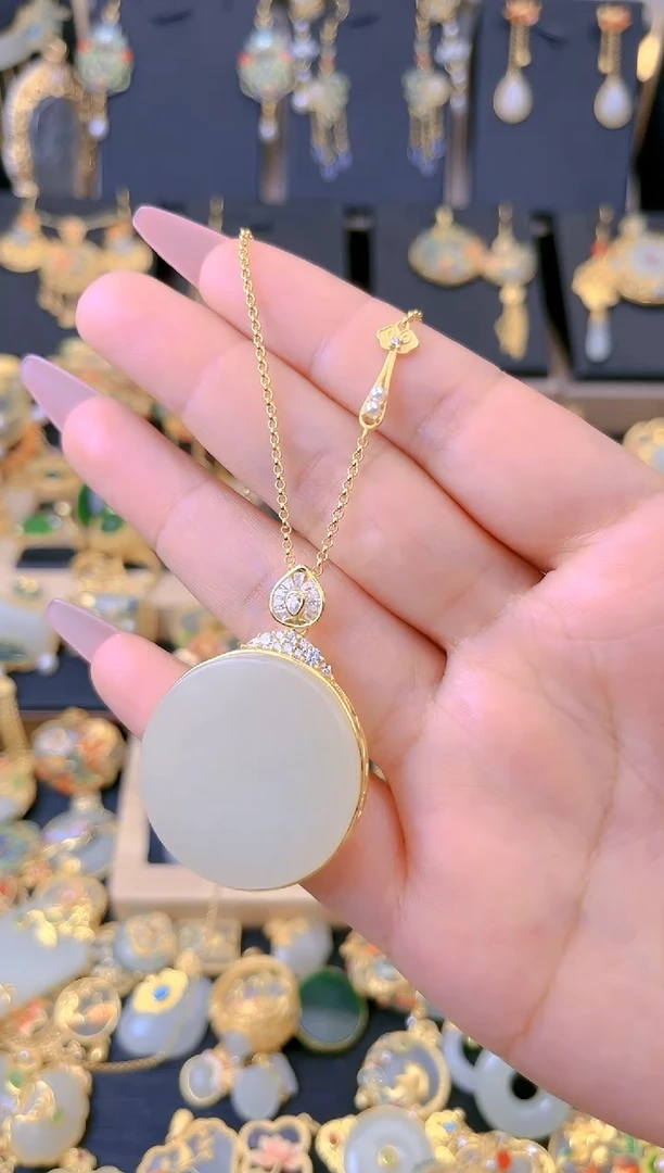 【闪购商品】和田玉吊坠银S925镀金镶嵌无事圆牌吊坠