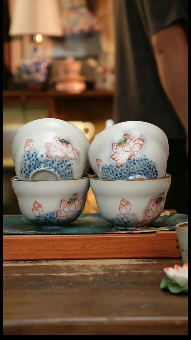 瓷片景德镇纯手工釉下彩精品茶具水杯