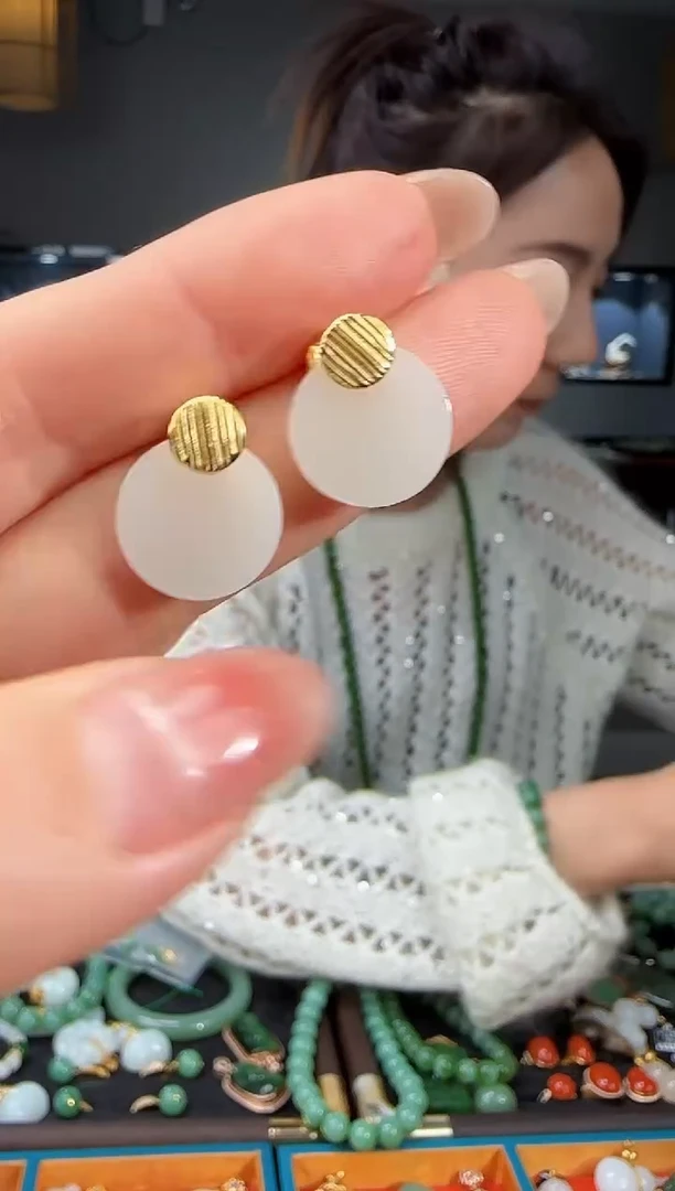 银S925镶嵌和田玉耳饰1