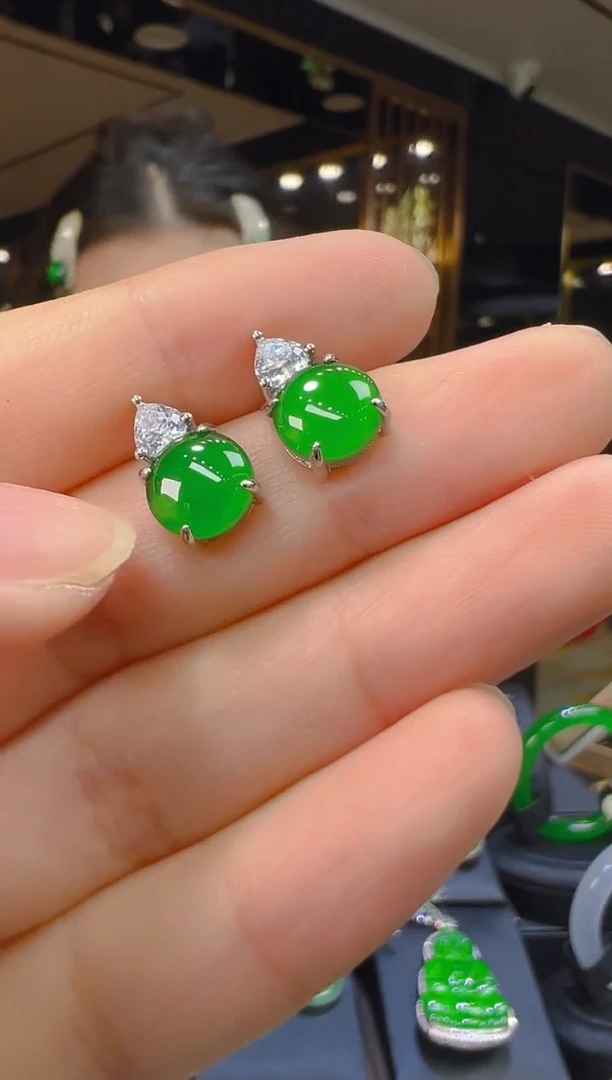 翡翠银S925镶嵌耳饰166（多样性发其一）