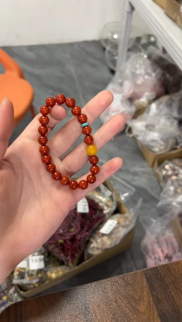 未镶嵌蜜蜡手链柿子红玛瑙蜜蜡顶珠手串[1239]