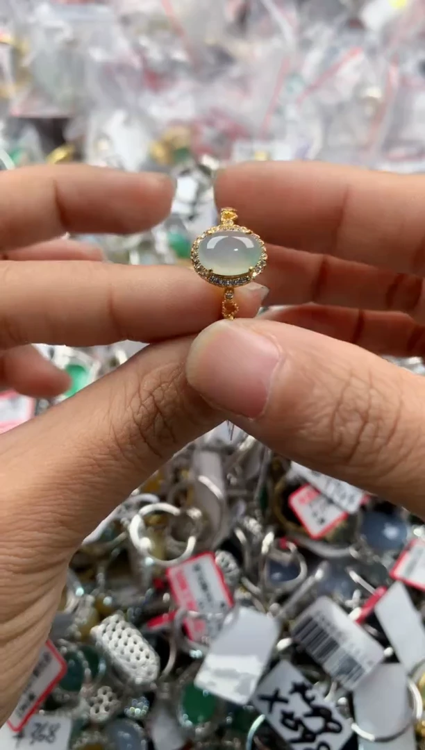 银S925镶嵌戒指翡翠999---3