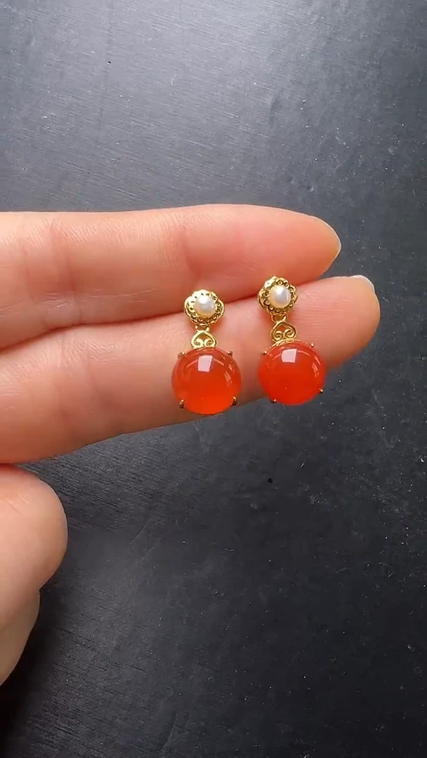 未镶嵌耳饰南红玛瑙冰红耳钉多样性发一 J13203