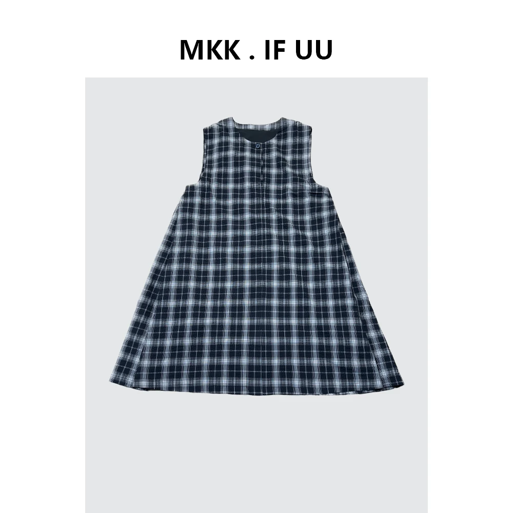 KEKE 推荐 色织100棉复古无袖格子连衣裙
