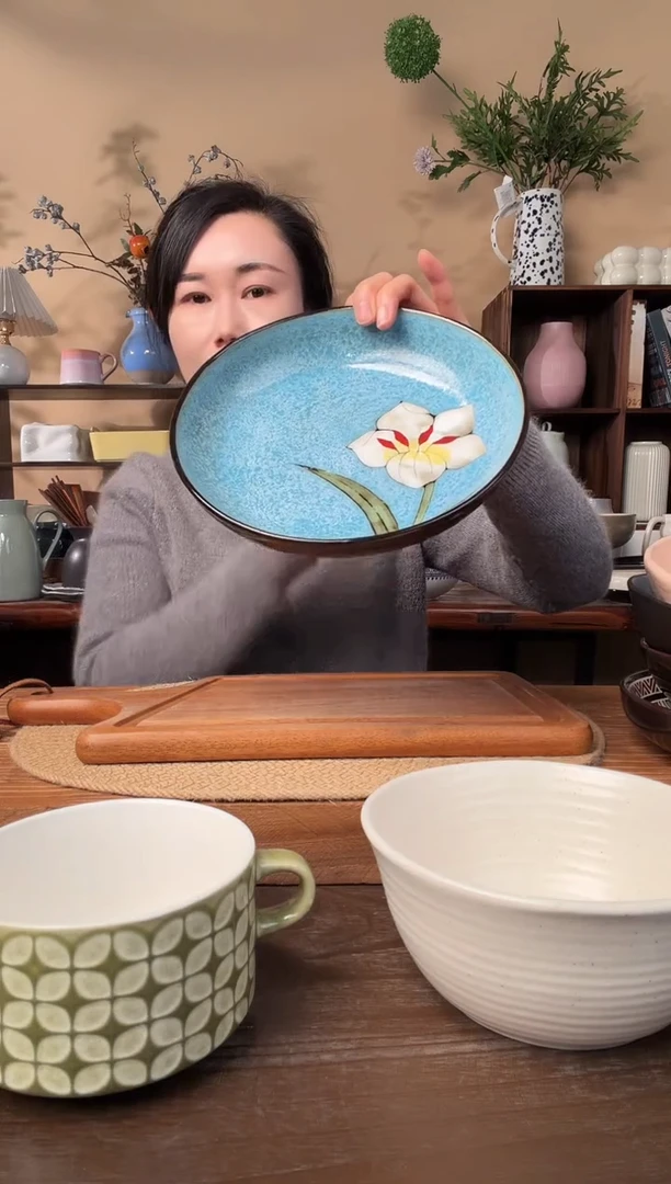 8.5英寸窑变花深盘微瑕