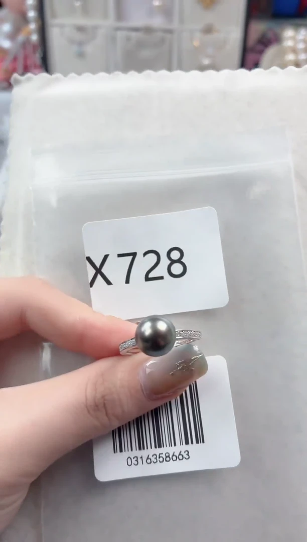 银S925镶嵌戒指海水珍珠X728