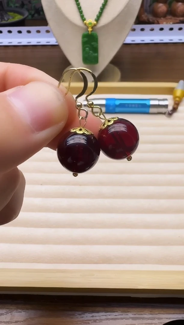血珀14K金镶嵌耳饰E120