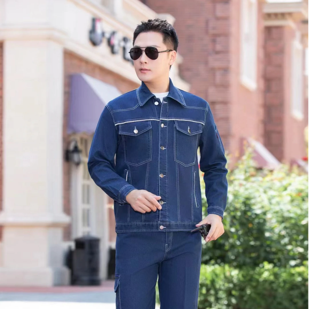 牛仔春秋款弹力工作服纯棉防烫加厚男女同款电焊工工装裤多口袋