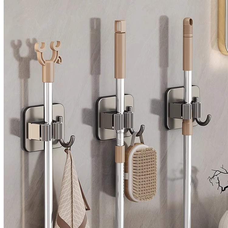 百悍拖把架免打孔门后挂钩粘钩收纳挂衣钩厨房浴室墙上拖把壁挂夹