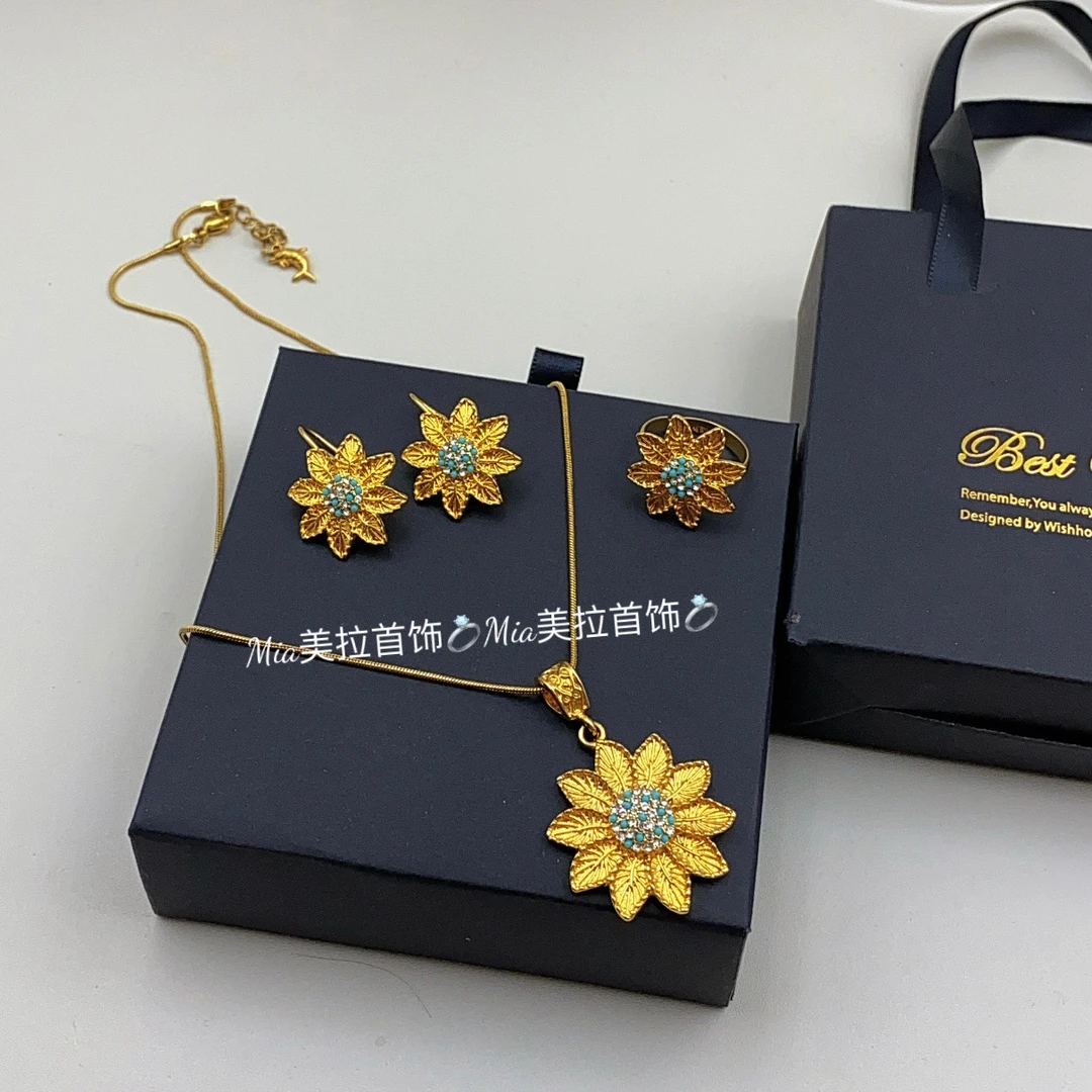 钛钢亚克力项链 三件套气质轻奢时尚百搭复古金色黄色精美手工