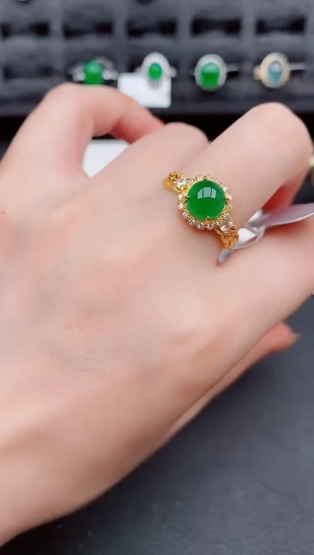 翡翠戒指银S925镶嵌天然a货翡翠327