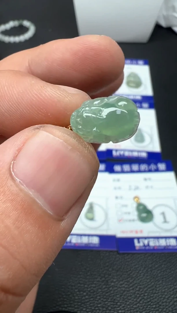 颈饰18K金镶嵌翡翠（63号链接）纯天然A货缅甸翡翠貔貅滴溜