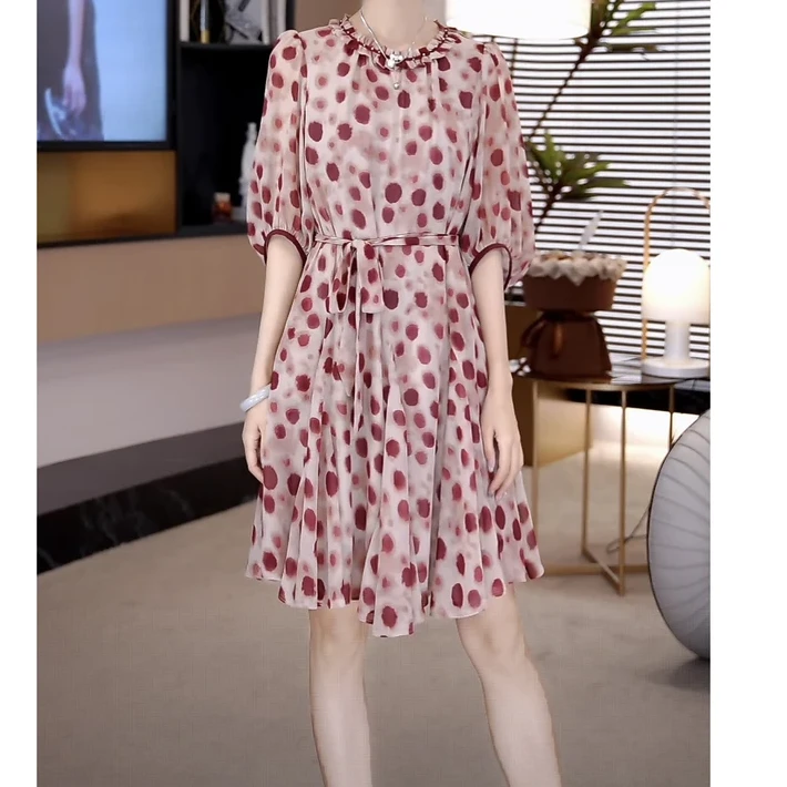 【有才专属】碎花显瘦气质夏季法式收腰中长款泡泡袖连衣裙W2521735