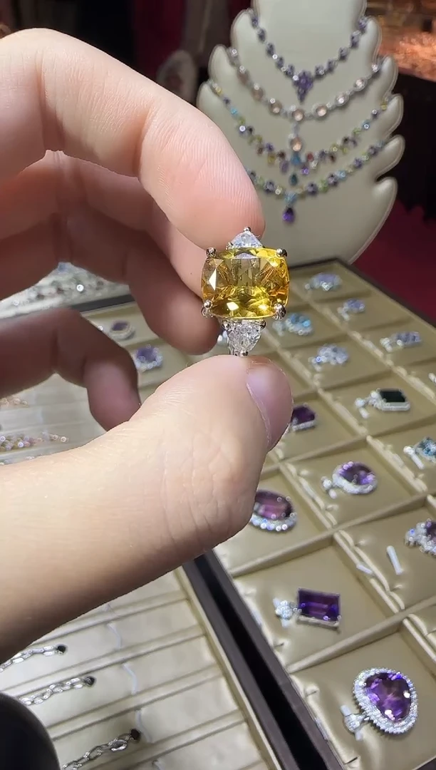 银S925镶嵌戒指黄晶12*10mm