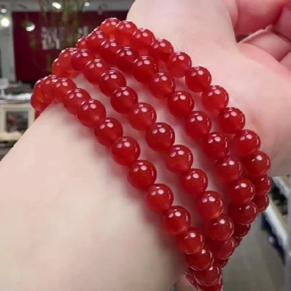 毕业级河湾料冰红南红玛瑙多圈手链约6mm883544