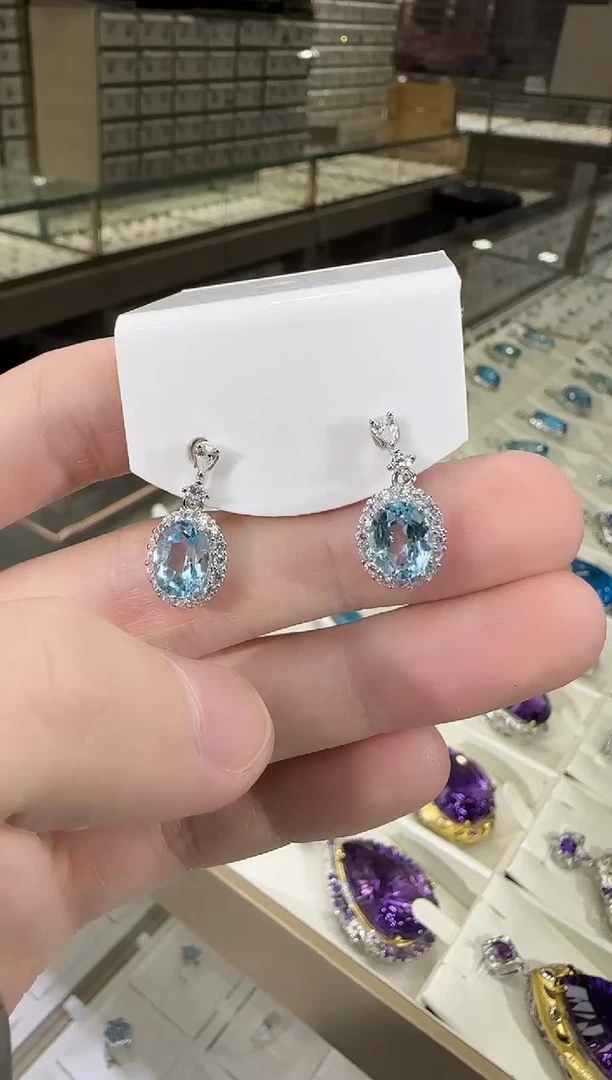 银S925镶嵌托帕石耳饰耳钉9mm