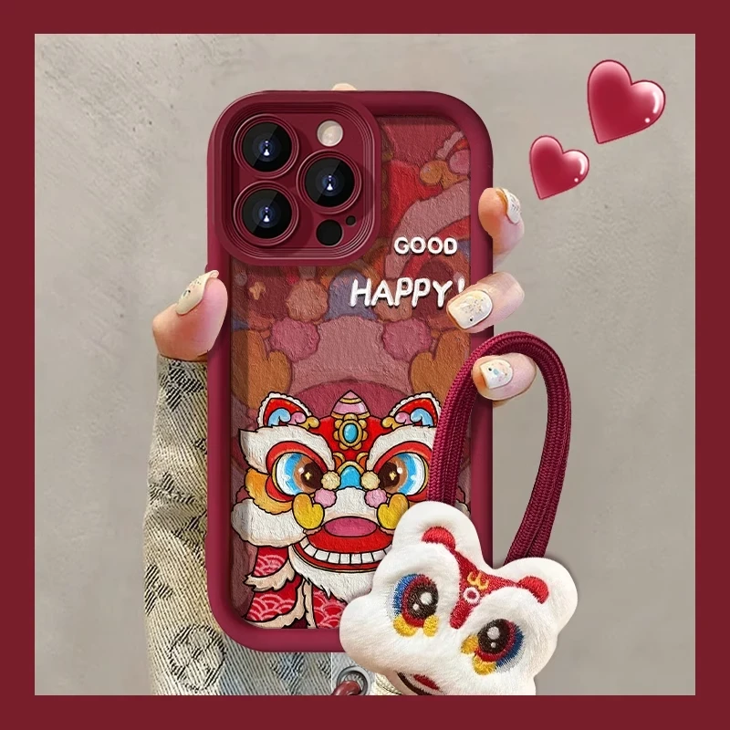 新年醒狮适用于苹果华为荣耀小米高颜值中国风防摔手机壳可爱（领）