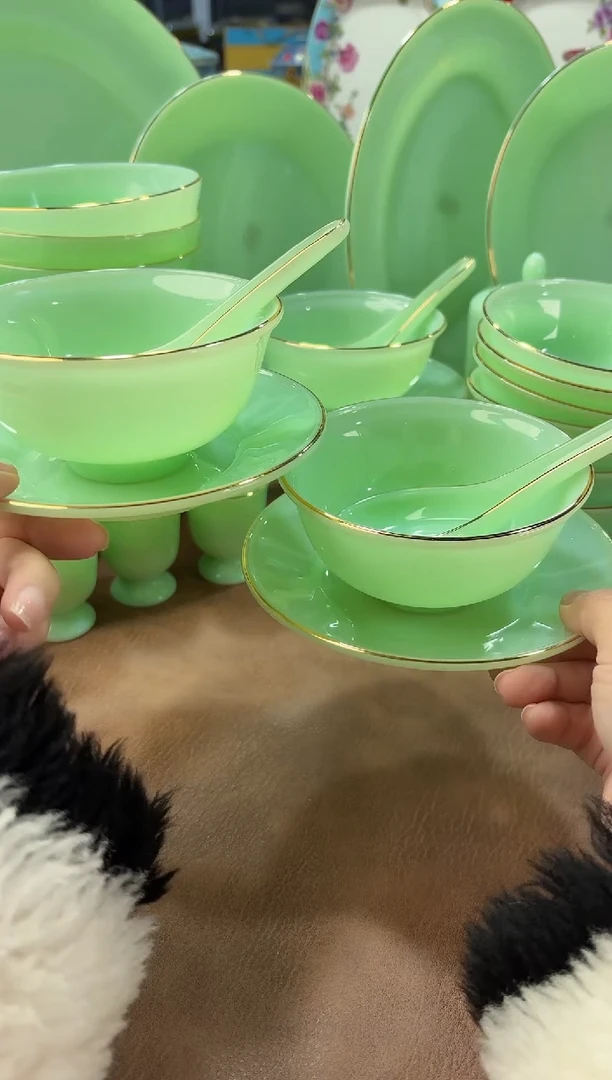 玉瓷三件套碟碗勺2套