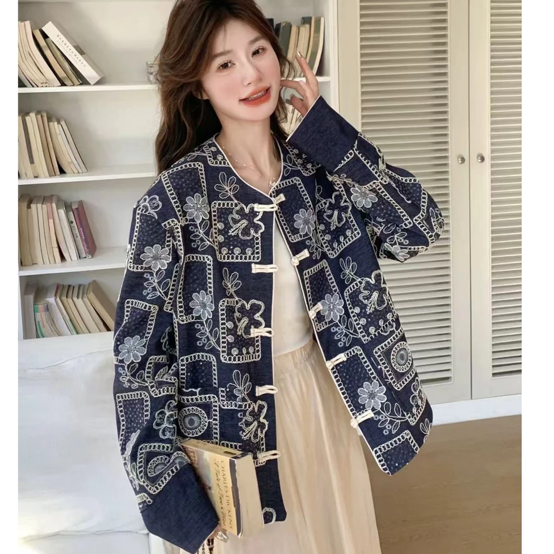 重工亮片刺绣牛仔蓝外套女欧洲站2025早春新款女装欧货百搭上衣潮