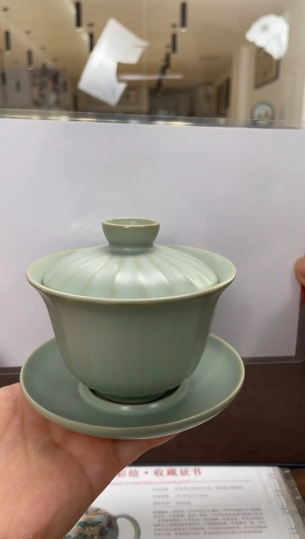 杯子瓷周泽堂天青无尤盖碗