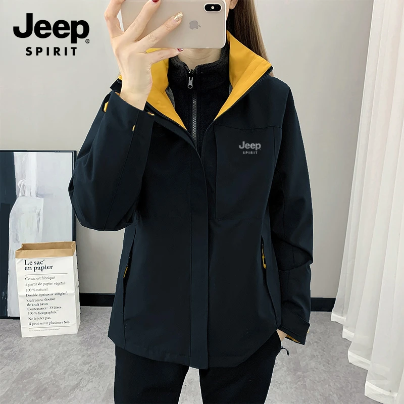 JEEP SPIRIT吉普户外冲锋衣外套男女款春秋新款三合一加绒登山服