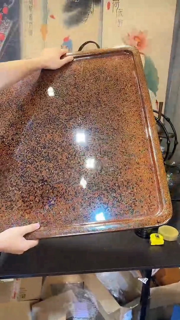 菠萝漆嵌螺钿桌面75X75cm 大漆漆器大漆漆器大漆漆器